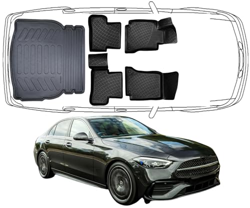 Trimak Passgenau 3D Fussmatten & Kofferraumwanne Auto Set Kompatibel mit Mercedes C Klasse 2014-2022 Umklappbare Rücksitze Allwetter Zubehör Gummimatten Autos TPE Allwetter Geruchlos rutschfest Trimak Passgenau 3D Fussmatten & Kofferraumwanne Auto Set Kompatibel mit Mercedes C Klasse 2014-2022 Umklappbare Rücksitze Allwetter Zubehör Gummimatten Autos TPE Allwetter Geruchlos rutschfest