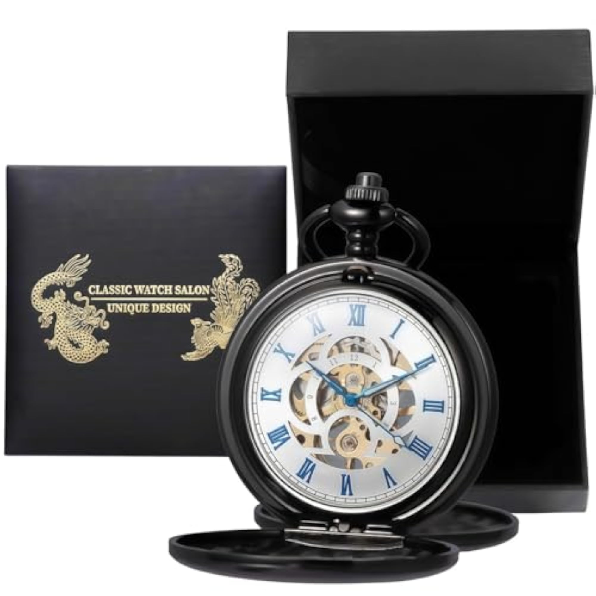 Mechanical Pocket Watch with Chain, Retro Smooth Design