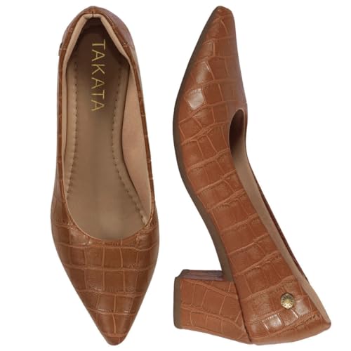 Sapato Scarpin Feminino Salto Bloco Confortável Croco Caramelo A2.02 (Caramelo, BR, Adulto, Numérico
