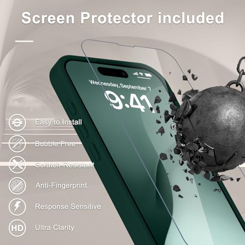 Image of YENAPOON for iPhone 15 Pro Max Case, Matte Magnetic Phone Cover [with 1 Screen Protector] [Support for MagSafe] [Shockproof Military Grade Protection] Translucent Frosted Back, Dark Green