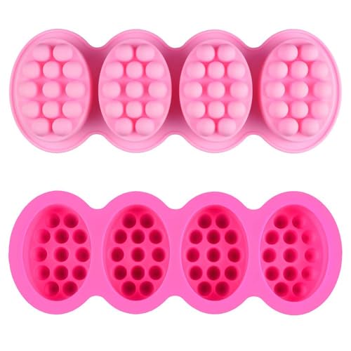 Image of 2 Pcs Massage Mold, SJ 4 Cavity Silicone Massage Bar Soap Mold, Food Grade Silicone Mold, BPA Free Soap Making Trays, Pink