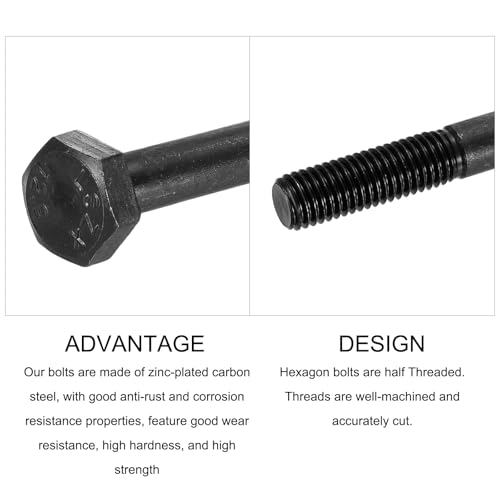 Image of METALLIXITY Hex Bolts (M8-1.25x65mm) 5Pcs, Carbon Steel Fully Threaded Black Oxide, Coarse Thread UNC Hex Head Screw Bolt - for Furniture Repair