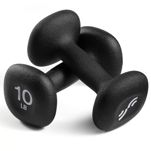Sportneer Neoprene Dumbbells Set of 2, 2,3, 5, 8, 10lb Hand Weights for Women, Non-Slip Ergonomic Design, Anti-Roll Square Shape at home weights for women (Twilight Black, 10lb-pair)