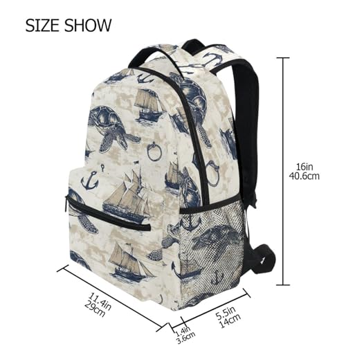 Sea Turtle Sailboat Anchor Backpack for School Boys Girls Adults Kids Bookbag Laptop Bag 15L4