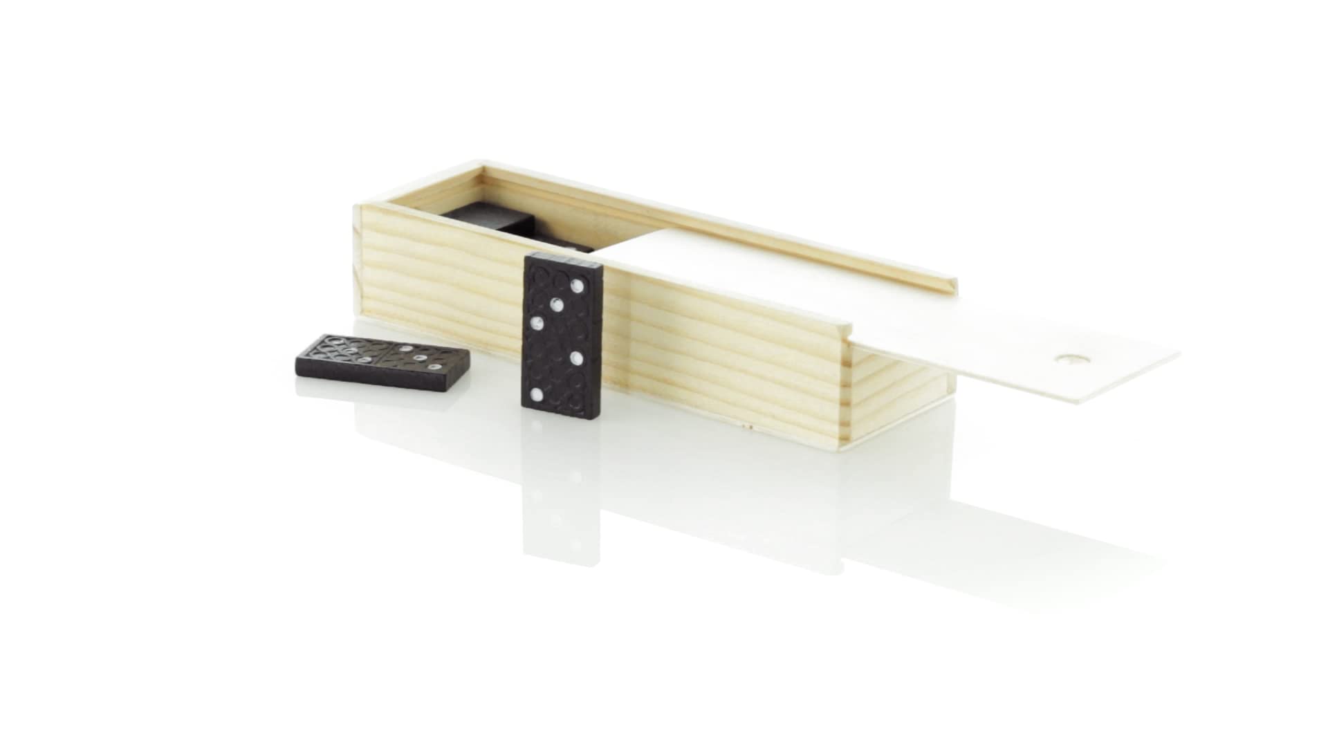Makito classic 28 Piece Dominoes Made of Wood. Small domino/Journey. Black Pieces with White Detail. Presented in an Individual Wooden Case with Lid. - Image 3