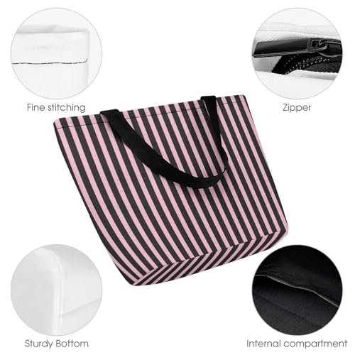 Black And Black Stripes Tote Bag for Women Reusable Shopping Bag Beach Bag for Shopping Gym Travel3