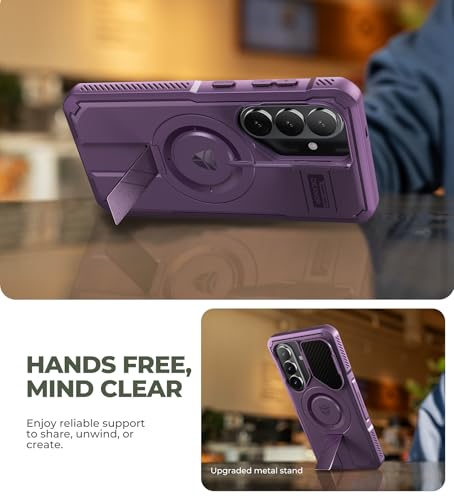 Image of Dexnor for Samsung Galaxy S26 Case with Camera Cover & Adjustable Kickstand & Screen Protector, Compatible with MagSafe, Rugged Shockproof Bumper Cases Magnetic Protective Cover(2026),Phantom Purple