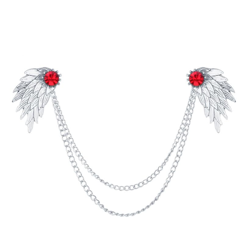 Broche de cadena con borlas de ángel y diamantes de imitación para camisas de hombre