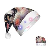 DJUETRUI Sombrero de Papá Noel iluminado con flores y unicornio, sombreros de Navidad para adultos, gorro de Papá Noel de felpa suave con luces LED, sombrero de Navidad