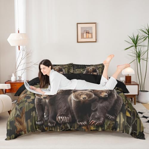 Housse de couette 200x200 camouflage vert drapeau américain ours