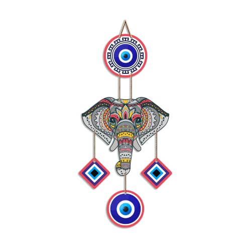 Image of Artvibes Mandala Elephant Evil Eye Wall Hanging for Home Entrance | Nazar Battu MDF Wall Decor | Vastu Inspired Decorative Art for Living Room | Office & Main Door | Housewarming Gift (WH 8551N)