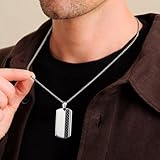 KRKC&CO Herren Dog Tag Anhänger Kette, Dogtag Hundemarke Erkennungsmarke, Quadratischer Anhänger, schwarze Edelstahl Kette 2mm, Geburtstag Geschenk für Männer Jungs, verstellerbare Länge 56/61cm