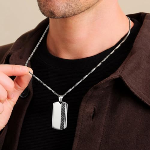 KRKC&CO Herren Dog Tag Anhänger Kette, Dogtag Hundemarke Erkennungsmarke, Quadratischer Anhänger, schwarze Edelstahl Kette 2mm, Geburtstag Geschenk für Männer Jungs, verstellerbare Länge 56/61cm