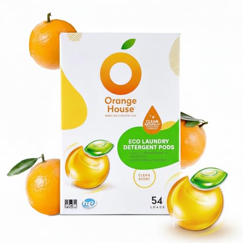 ORANGE HOUSE Laundry Detergent Pods, Natural Plant-Based Detergent with Orange Oil | Hypoallergenic,...