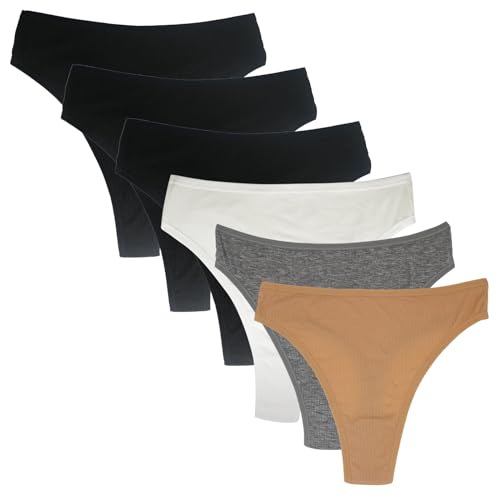 Image of High Waisted Cotton Thongs Underwear For Women Breathable Sport Athletics Panties High Rise Plus Size Multipack
