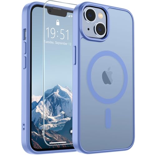 Image of SUPFINE Magnetic for iPhone 15 Plus Case & iPhone 14 Plus Case(Compatible with MagSafe)(Military Grade Drop Protection) Slim Translucent Shockproof Phone Case, Blue Purple