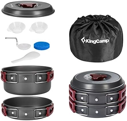 KingCamp 9 PCS Camping Cookware Mess Kit Camping Cooking Set Nonstick Lightweight Backpacking Camping Pots and Pans Set Survival Gear for Outdoor Cook Camp Backpack Hiking Picnic Barbecue