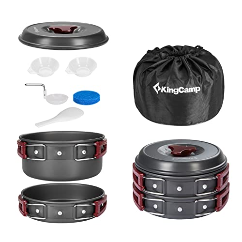 Kingcamp 9 Pcs Camping Cookware Mess Kit Camping Cooking Set Nonstick Lightweight Backpacking Camping Pots And Pans Set Survival Gear For Outdoor Cook Camp Backpack Hiking Picnic Barbecue #TOP1