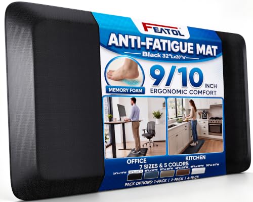 FEATOL Anti Fatigue Mat for Standing Desk & Kitchen Floor, 9/10 Extra Thick