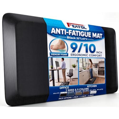 FEATOL Anti Fatigue Mat for Standing Desk & Kitchen Floor, 9/10 Extra Thick