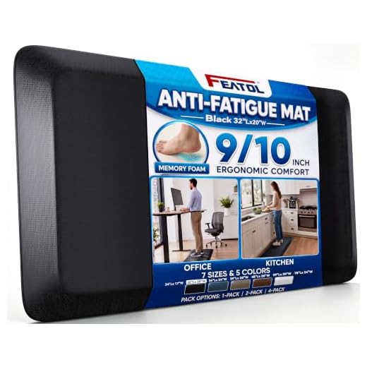 Anti Fatigue Mat Kitchen Floor Mat, FEATOL Thick Standing Desk Mat Foam Cushioned Anti Fatigue Mats Comfort Standing Pad 9/10 Inch (20" x 32", Black)