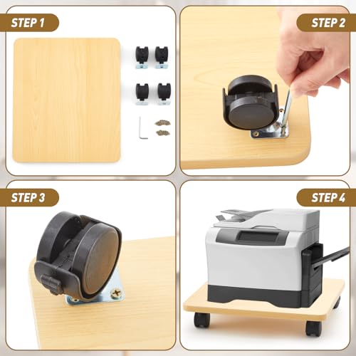 Image of Beeveer 2 Pcs Office Under Desk Printer Stand with 4 Caster Wheels 13.8 x 11.8 Inches Burlywood Movable Printer Copier Shelf CPU Holder for Home Office Heavy Duty Storage Rack Scanner Fax Machine