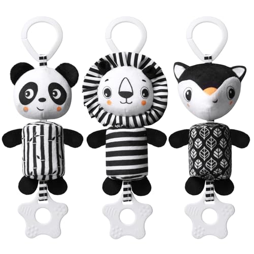 Aolso Kinderwagen Spielzeug, Baby-Hängespielzeug, 3Pcs hängendes Rasselspielzeug, schwarz-weißes Spielzeug… – Ansicht 1