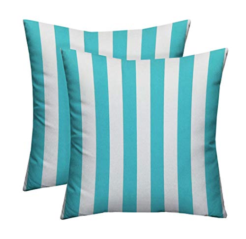 RSH DECOR: Square Throw Pillows Set of 2 | 17” x 17” | All-Weather Spun Fabric | Water and Fade-Resistant | Outdoor Accent Pillows for Patio Furniture | Cancun & White Stripe