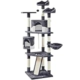 Yaheetech 79in Multi-Level Cat Trees Indoor Cat Tower with Sisal-Covered Scratching Posts, Plush Perches and Condo for Kittens, Cats and Pets - Dark Gray and White