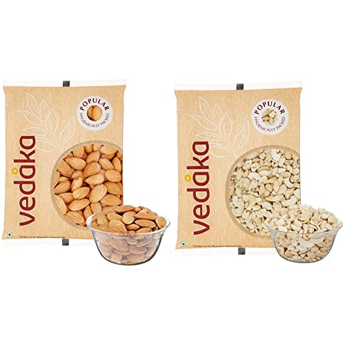 Image of Amazon Brand - Vedaka Popular Whole Almonds,200G&Vedaka Popular Cashews-Broken,200G