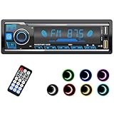 Autoradio Bluetooth,Auto Radio Bluetooth Radio mit 7 Farben Licht Einstellbar 1 Din Autoradio Bluetooth FM mit 2USB/AUX/TF MP3 Player Unterstützt iOS und Android