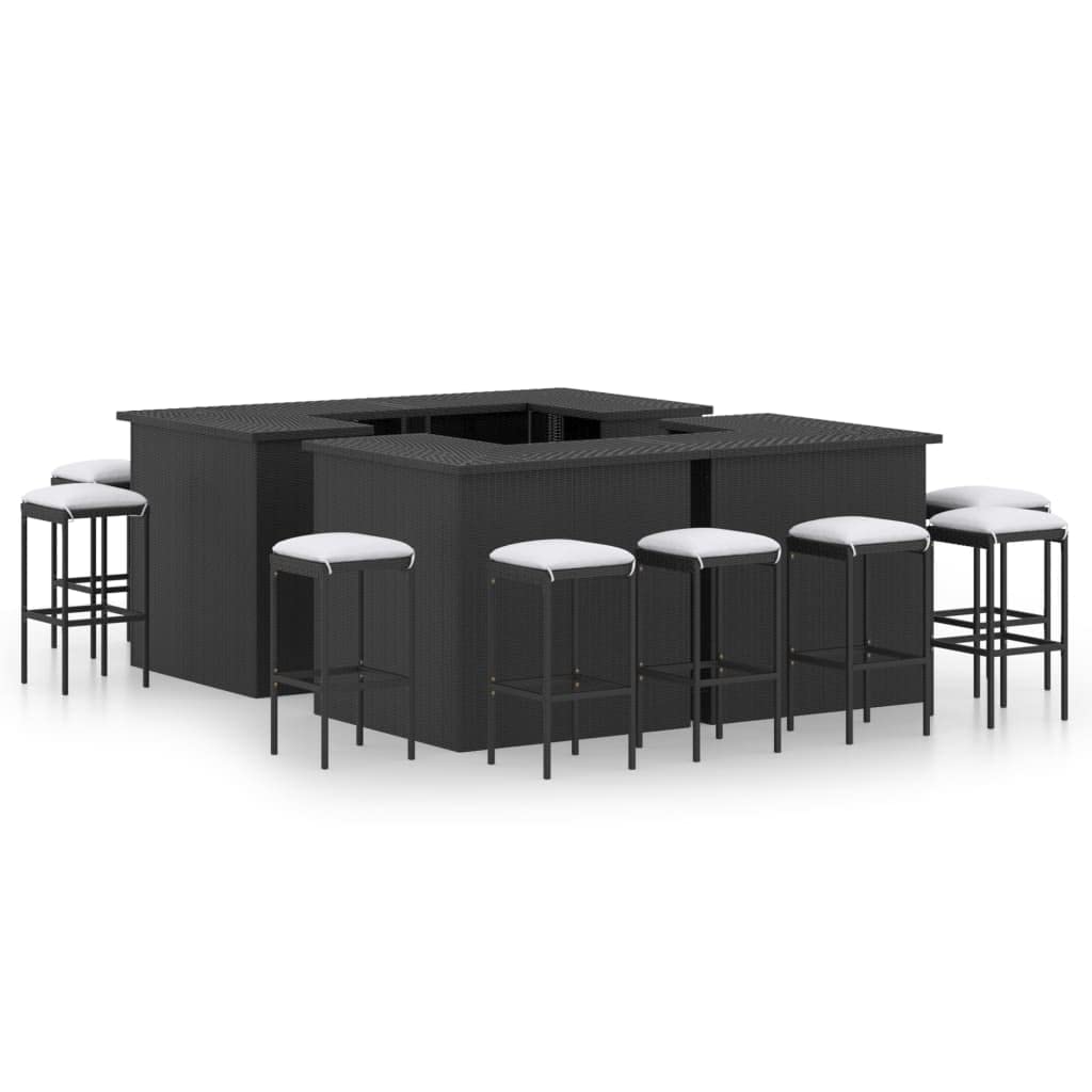 SKM Meuble de Bar de Jardin 16 pcs et Coussins Résine tressée Noir-160.8KG