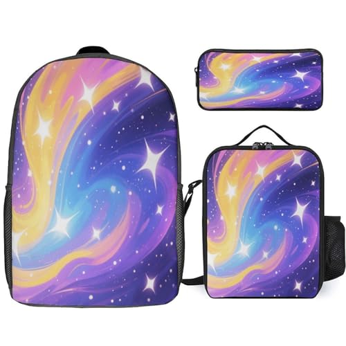 Printed Backpack With Lunch Pack Storage Box Case Colorful Galaxy 3pcs Lightweight Travel Backpack