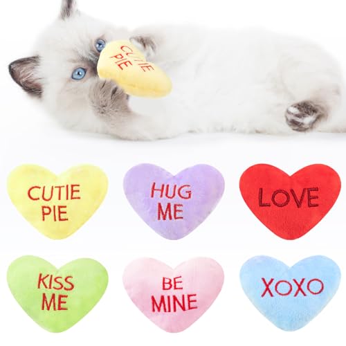 Jocomoni 6pcs Heart Catnip Toys for Valentine's Day