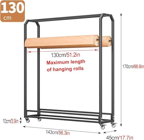 Estante para rollos de tela con barra ajustable y ruedas para comercio 2