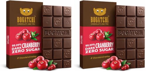 Image of BOGATCHI 99% Dark Handcrafted Chocolate with Cranberries, Real Cocoa Intense Dark Chocolate, 60gm (Pack of 2)