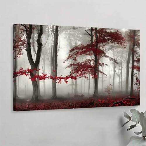 Peintures murales sur toile forêt rouge 50x70 cm pour décoration salon
