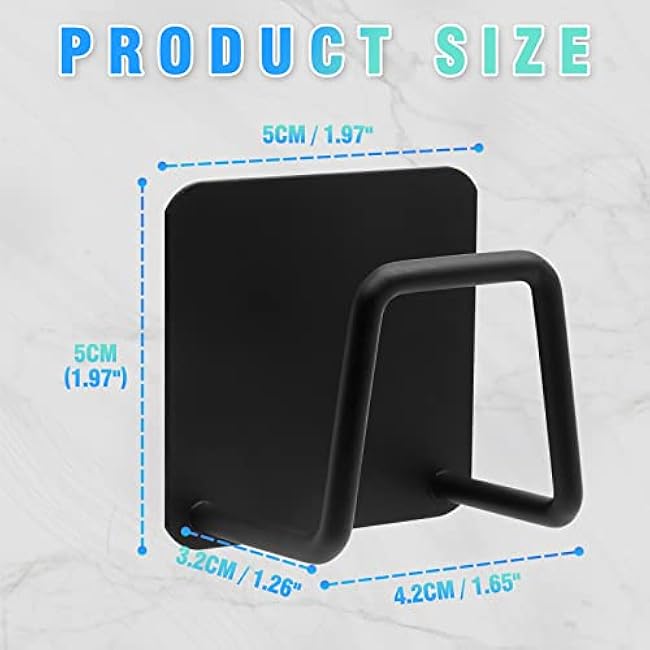 2 Pcs Adhesive Sponge Holder Sink, Stainless Steel Sponge Hook Kitchen Sink Rustproof & Waterproof & Adhesived No Drilling (Black)