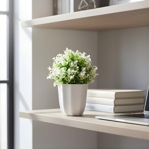 Image of fancymart Artificial Plant Hackleberry White Bunch in Pot - 22 cm Height, Perfect for Tabletop Decoration | Ideal for Home & Office Decor
