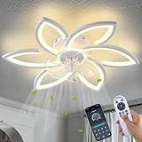 Ruibutrade Flower Modern Ceiling Fans with Lights, Low Profile Ceiling Fan with Remote for Bedroom, Flush Mount Ceiling Fan with LED Dimmable Light,3-Colors, 6-Speeds, Timing CeilingFan Lights-White
