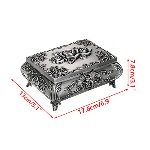Hipiwe Vintage Metal Jewelry Box Small Trinket Jewelry Storage box For Rings Earrings Necklace Treasure Chest Organizer Antique jewelry Keepsake gift Box Case for Women (Large)