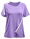 Post Shoulder Surgery Shirts for Women- Short Sleeve-Full Snap-Open Arm Shoulder Recovery Clothing Chemo Clothing (Medium, Purple)