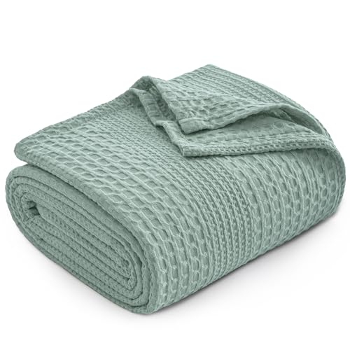 PHF Lightweight Waffle Weave Blanket Queen for Bed Aqua Gray 90"x90"