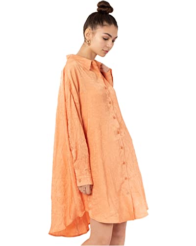 Robe chemise longue surdimensionnée beige orange en jacquard CY M-L