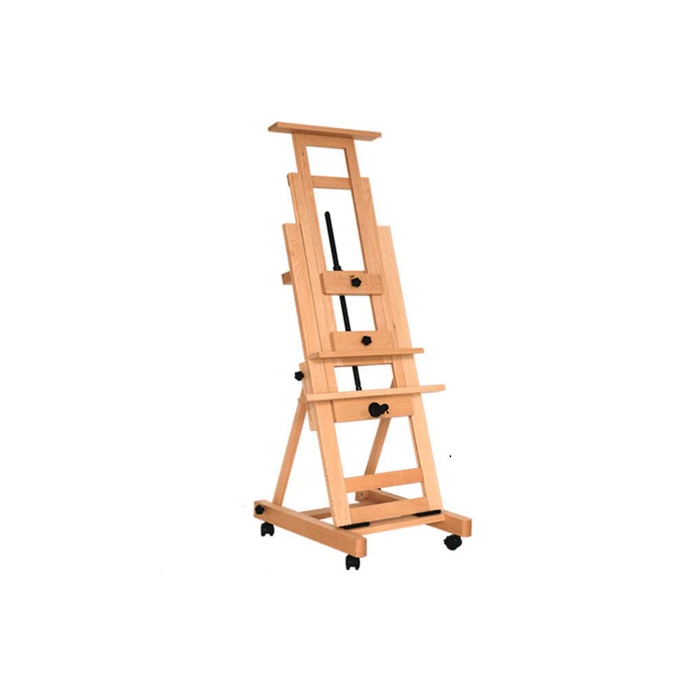 CWCQGH Easels Easel One-Handed Single Rocker Wooden Wheeled Landing Display Stand Sketching Painting Wedding Advertising Rack with Sketchpad Draw Frame A-Frame Easel