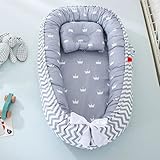 Babyligstoel, met kroonprint en kussen, ergonomisch slaapnestje, draagbaar babynestje voor baby, 0-12 maanden, thuis en op reis