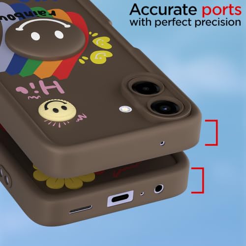 Image of Pikkme Back Cover for Samsung Galaxy F70e 5G | M07 | F07 | A07 | A07 5G | Soft Silicone| Cute Rainbow Smile & 3D Cartoon Flower Design | Shockproof Raised Camera Protection Bumper Case (Brown)