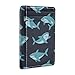 Seamless Cartoon Ocean Blue Comic Sharks Fishes on Dark Slim Minimalist Wallet, Front Pocket RFID Leather Blocking Card Holder Case for Men Women Girls Ladies, Stylish Printing Gift