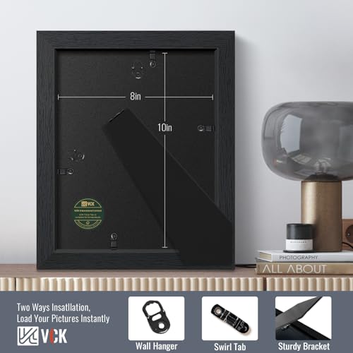 Image of VCK 8x10 Picture Frame Set of 10 - Black, Wide Border Solid Wood Frame, Display Pictures in Horizontal and Vertical, for Home, Office, Gallery, Woodgrain Series, Wall Hanging