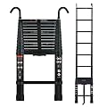 Black Telescoping Ladder - 12.5FT Aluminum Extension Ladder with 2 Hooks - Non-Slip for Home, Roof, RV & Outdoor - Max Load 330LB
